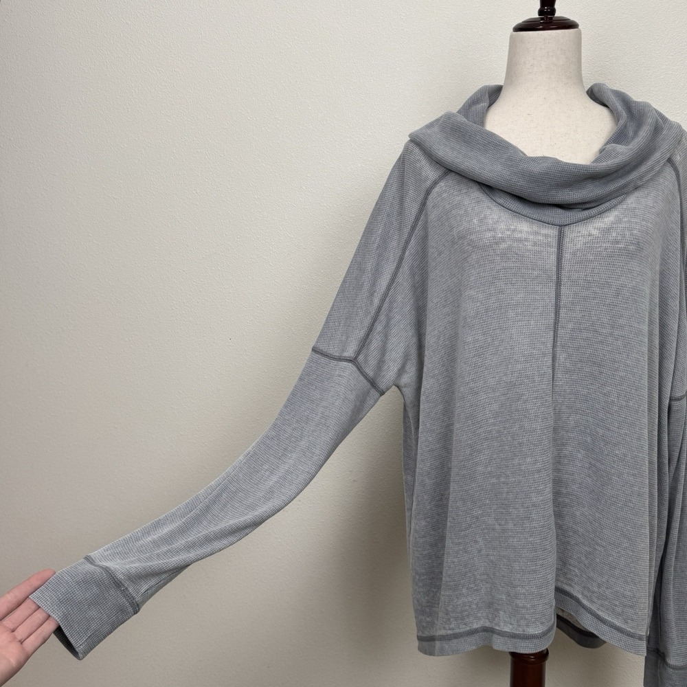 Lucky Brand Top Womens XL Gray Tunic Waffle Knit Burnout Cowl Stretchy Lounge‎ - Picture 4 of 13